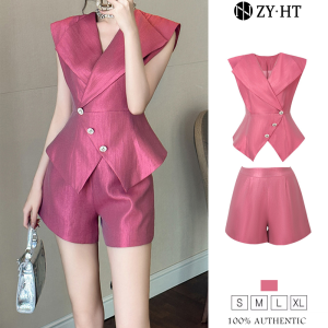 ZYHT EraVogue 2-Piece Set Puff Up Sleeve + Shorts Work Suit Hi-Suit Womens Jumpsuit 30946