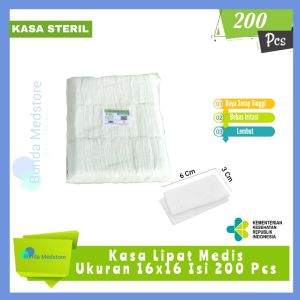Kain Kasa Lipat Medis Steril Pouch Perban Penutup Luka Kecil Bebat Pusar Bayi Rumah Sunat Bidan Alkes Murah Hemat Ekonomis Ukuran 16CMx16CM Isi 200Pcs