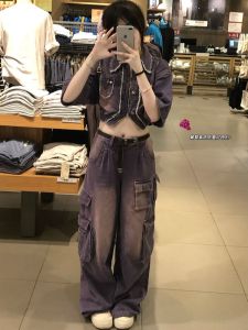 ALITTLE Messy Street Diary Vintage Washed Blue Faded Denim Jacket Short Summer Womens Street Style Jeans Jacket