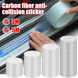 【WOKEN】3/5M Roll Transparent 3D Car Carbon Fiber Sticker Car Door Sill Protection Strip Bumper Anti-Collision Sticker Universal Protective Film Car Accessories