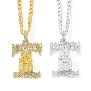Hip-Hop DEATHROW RECORDS Prisoner Necklace Rhinestone Pendant Couple Necklace with Crystals