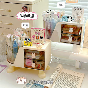 Large Capacity Desktop Rotating Pen Holder Storage Box Office Stationery Organizer Childrens Desk Supply Drawered Tidying Case