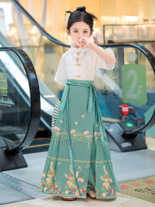Girls Summer Thin Cheongsam Hanfu Childrens Traditional Costume Performance Outfit Small Girl Horse Tailed Skirt