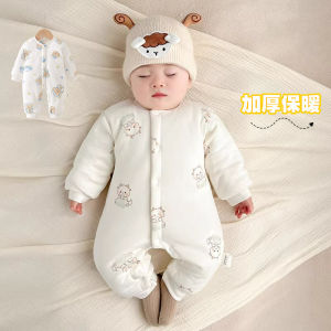 Thickened Cotton Romper Suit for Newborn Babies Warm Baby Clothes Infant Climbing Suit One-Piece Suit Sweet Style Long Sleeve