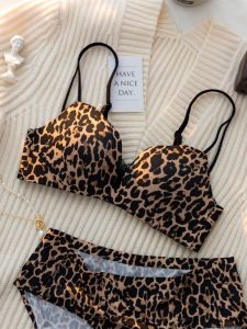 Áo Ngực Họa Tiết Da Báo Gợi Cảm Cao Cấp Cho Nữ Không Dây Dày Tập Hợp Ngực Lớn Chống Chảy Xệ Bộ Đồ Lót Bằng Vải Cotton Mềm Mại Thoải Mái