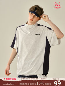Matcha Story เสื้อโปโลผู้ชายผ้าฝ้ายผสมโพลีเอสเตอร์หลวม Retro Splice Color Block เสื้อยืดแขนสั้นสําหรับสวมใส่ทุกวัน