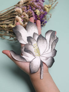 Lotus DIY Embroidery Patch Fabric Adhesive for Bag Fan Clothing Decoration Versatile Size Need to Be Sewn Four Colors Available