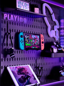 Wall-Mounted Gaming Desk Hole Board Storage Rack No-Drilling Suitable for Home Computer Book Desktop Hanging Board Organizer