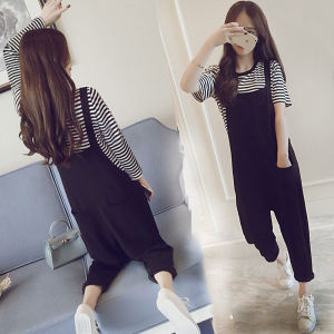 Loose Womens Overalls Korean Style Summer Thin Anti-Aging Small Size Large Code Halter One-Piece Suiting Commute Striped
