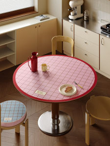 Simple round Table Mat Leather Protective Pad Easy to Maintain Window Grid Notes Vintage Desktop Pad for Dining Table