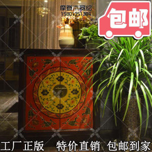 Retro Chinese Style Hand-Painted Furniture Window Seat Cabinet Antique Wooden Shoe Cabinet Hall Side Cabinet Solid Wood Bedside Cabinet Entrance Cabinet