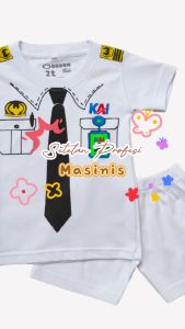 Setelan Kaos Anak Laki-Laki Motif Masinis dan Celana Pendek Anak Usia 1-6 Tahun Bahan Katun