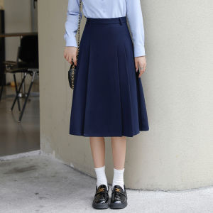 Cobalt Blue Suit Skirt Womens High Waist A-Line Pleated Slimming Long Workwear Polyester Fiber Interview Office Occasion