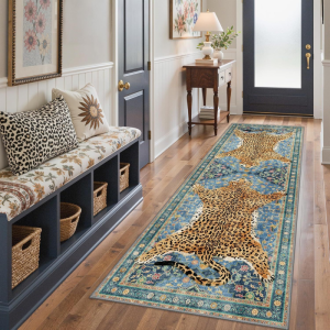VIKAMA Retro Leopard Pattern Long Rug Anti Slip Durable Floor Mat Stylish Carpet For Hallway Entryway Indoor Home Decor