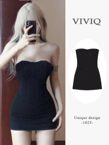 French Sweet And Spicy Shoulder Bared Tube Top Dress Womens Summer New Small Design Slimming Short Skirt Body Contouring