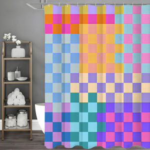 Colorful Gradient Geometric Square Shower Curtain Bathroom Decorative Shower Curtain Waterproof Shower Curtain with Hooks