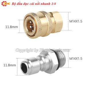 Đầu đực cái nối nhanh 1/4 ren 14mm Kết nối nhanh súng rửa xe với bình bọt tuyết đầu béc rửa - Phụ kiện máy xịt rửa xe-