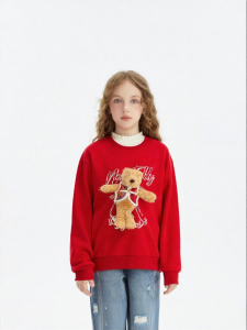 Winter Cute 3D Bear Design Long Sleeve Fleece Hoodie Round Neck