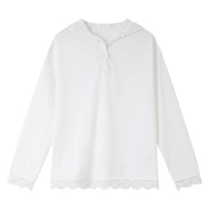 Vimly | White Lace Long Sleeve Hoodie T-shirt