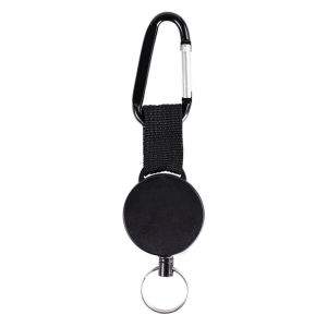 DEYIKEY | Anti-Loss Anti-Theft Climbing Carabiner with Black Elastic Fabric Strap and Coated Steel Wire Rope