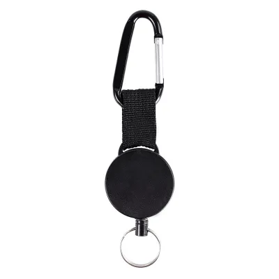 DEYIKEY | Anti-Loss Anti-Theft Climbing Carabiner with Black Elastic Fabric Strap and Coated Steel Wire Rope