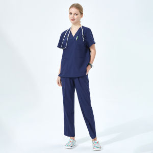 Bộ Đồng Phục Y Tá Nữ Màu Trơn Chất Liệu Vải Thun Co Giãn 4 Chiều Chất Liệu Polyester Và Elastane Gồm Áo Và Quần.