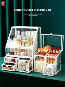 Glass Makeup Organizer Box for Lipsticks Lip Glazes Brushes