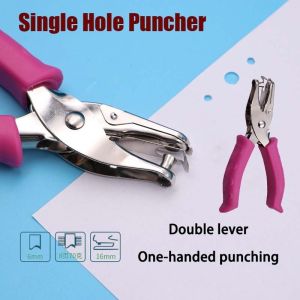 6mm Color Random Anti Slip with Handle Single Hole Puncher DIY Loose-leaf Paper Cutter Tool and 10pcs Clear Loops