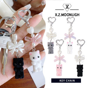 X.z. MOONLIGH Y2k น่ารักฝูงลูกแมวโบว์รักพวงกุญแจ DIY จี้ประณีต