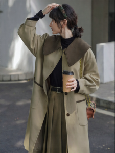 YOUXIANG | Áo Khoác Trench Coat Màu Be Phong Cách Anh Quốc Dài Trung Bình
