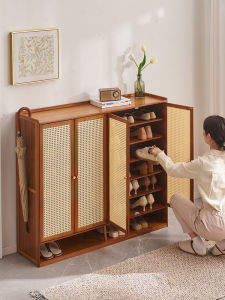 Economic Indoor Shoe Rack Large Capacity Multi-layer Home Entrance Shoe Cabinet Simple Modern Bamboo Material Adjustable Shelves