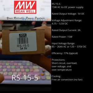 Mean Well RS-15-5 5V 15W 3A AC/DC Single Output Enclosed Meanwell Power Supply - Original - 1 Year Warranty