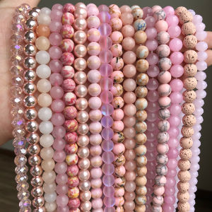 6mm 8mm Natural Stone Rose Quartzs Pink Crystal Cat Eye Howlite Jade Round Loose Beads for Jewelry Making DIY Bracelet Wholesale
