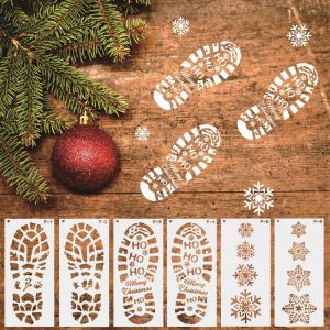 6pcs Christmas Footprint Stencils Snowflake Santa Pattern DIY Graffiti Drawing Tool Spray Painting Template Christmas home decor
