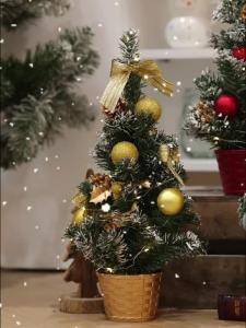 Mini Tabletop Artificial Christmas Tree With Ribbon Bow Ball Xmas Tree Ornaments Home Party Decor