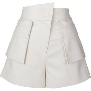 Summer High Waisted Casual Shorts with 3D Pockets and Almond Color Texture PU Leather