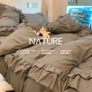 White Princess Style Washed Cotton Simple Purple Lace Bedding Set Four Piece Duvet Cover Cotton Quilt Three Piece Sheet Set