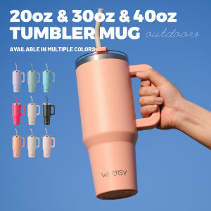 WATERSY 20/30/40oz Tumbler with Handle & Straw Large Capacity Stainless Steel Thermal Cup Vacuum Insulated Mug for Car Travel