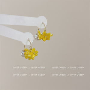 ต่างหูรูปดอกไม้กล้วยหอมสไตล์หวานๆ หรูหรา ประดับเพชรเทียมแบบห้อย เครื่องประดับแฟชั่นสำหรับผู้หญิง