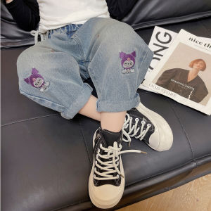 Spring Autumn Girls Jeans Pants Korean Style Cotton Denim Long Trousers Fashionable Baby Girl Dad Pants Carrot Shape Kids Clothes
