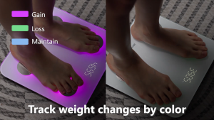 MeeGoo Ambient Light Body Fat Scale with Bluetooth LED screen Ergonomic Glass Scalesurface and Innovative Breathing Lamp Works with Fitdays App