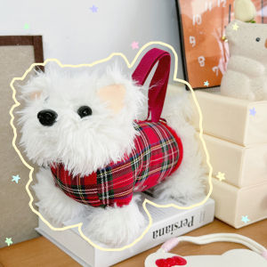 Cute Plush Crossbody Bag West Highland Terrier Doll Bag Fashionable Trendy Medium Size Mixed Material Handbag for Daily Use