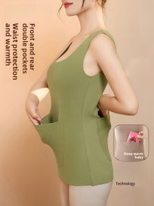 PIER N°5 | Warmth Womens Vest Double Pocket Front And Back With Pocket Can Put Hot Pad Waist And Stomach Protection Base Layer Winter