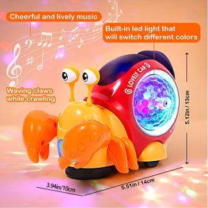 Crawling Crab Baby Toy Walking Tummy Time Crab Toy for Babies Dancing Early Learning Educational Toys Interactive Musical Light up Crawling Toys