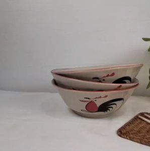 ถ้วยเซรามิค 8นิ้ว ราคาต่อ 7 ใบ ชามตราไก่ ถ้วยตราไก่ ถ้วยก๋วยเตี๋ยว ทนร้อน เข้าไมโครเวฟได้ รุ่นไก่ชบา