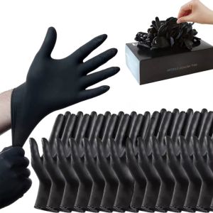 100PCS Black Nitrile Gloves Disposable 4mil Latex & Powder Free Household Gloves for Women Kitchen Cooking Gardening Food Gloves