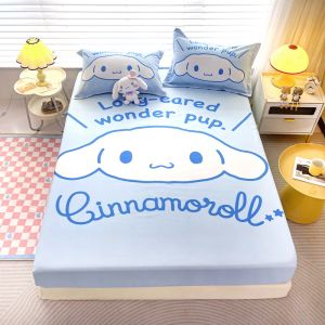 Washed Cotton Fittedsheet Blue Cinnamoroll Bedsheet Cartoon Single Bed Sheet Queen/King Child Bed Cover