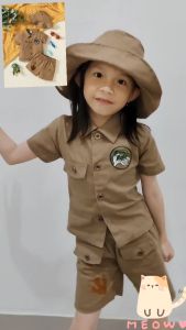 Daigo Setelan SAFARI Dino Baju Anak Laki Laki umur 1 2 3 4 5 tahun bordir bonus topi koko celana pendek