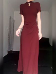 Xzy Plus Size Ladies New Chinese Style Retro Red Improved Cheongsam Dress Womens Daily Toast Engagement Dress