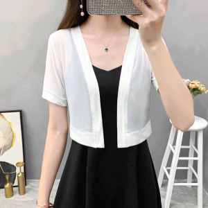 Ice Silk Chiffon Short Sleeve Summer New Style Women's Sun Protection Shirt Lightweight Breathable Matching with Halter Dress